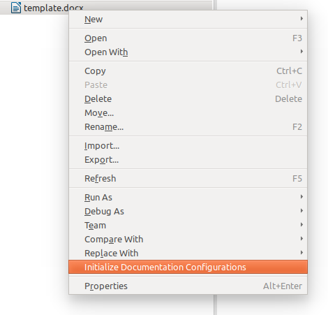 The Initialize Documentation Configuration menu.