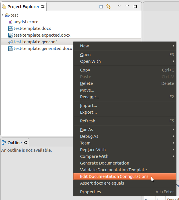The Edit Documentation Configuration menu. The Edit Documentation Configuration menu.
