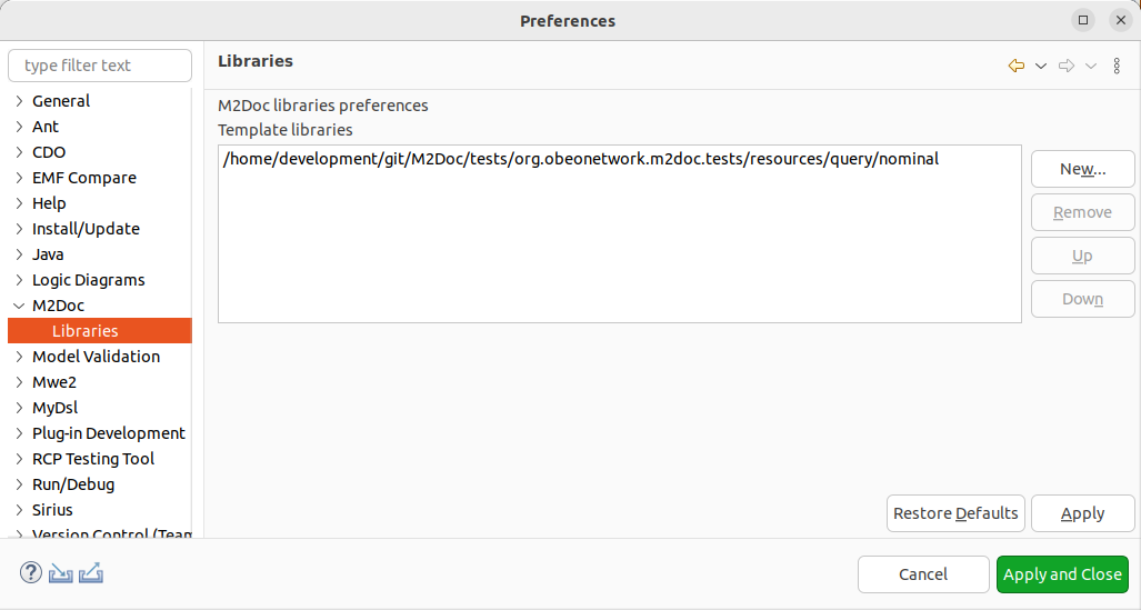 The libraries preferences page. The libraries preferences page.