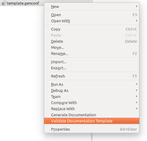 The Validate Documentation menu. The Validate Documentation menu.