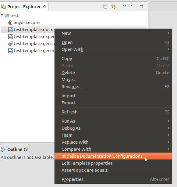 The Initialize Documentation Configuration menu. The Initialize Documentation Configuration menu.