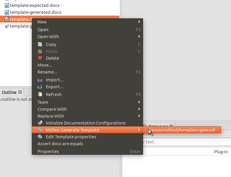 The M2Doc Generate Template menu. The M2Doc Generate Template menu.