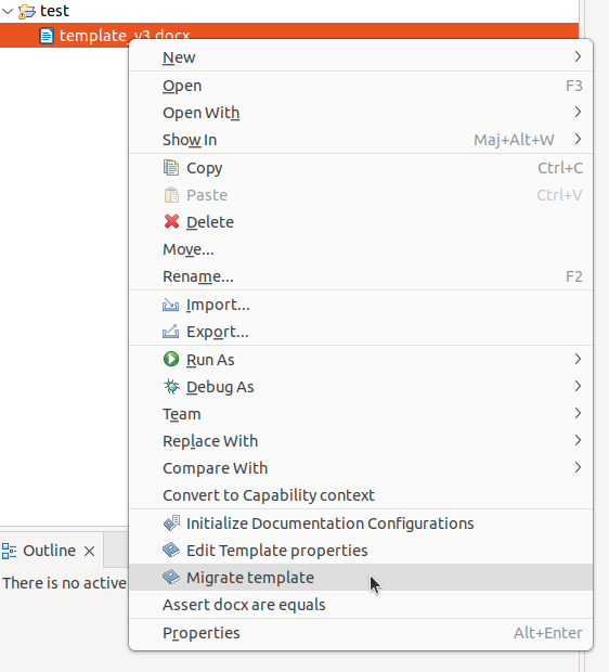 The migrate template menu. The migrate template menu.
